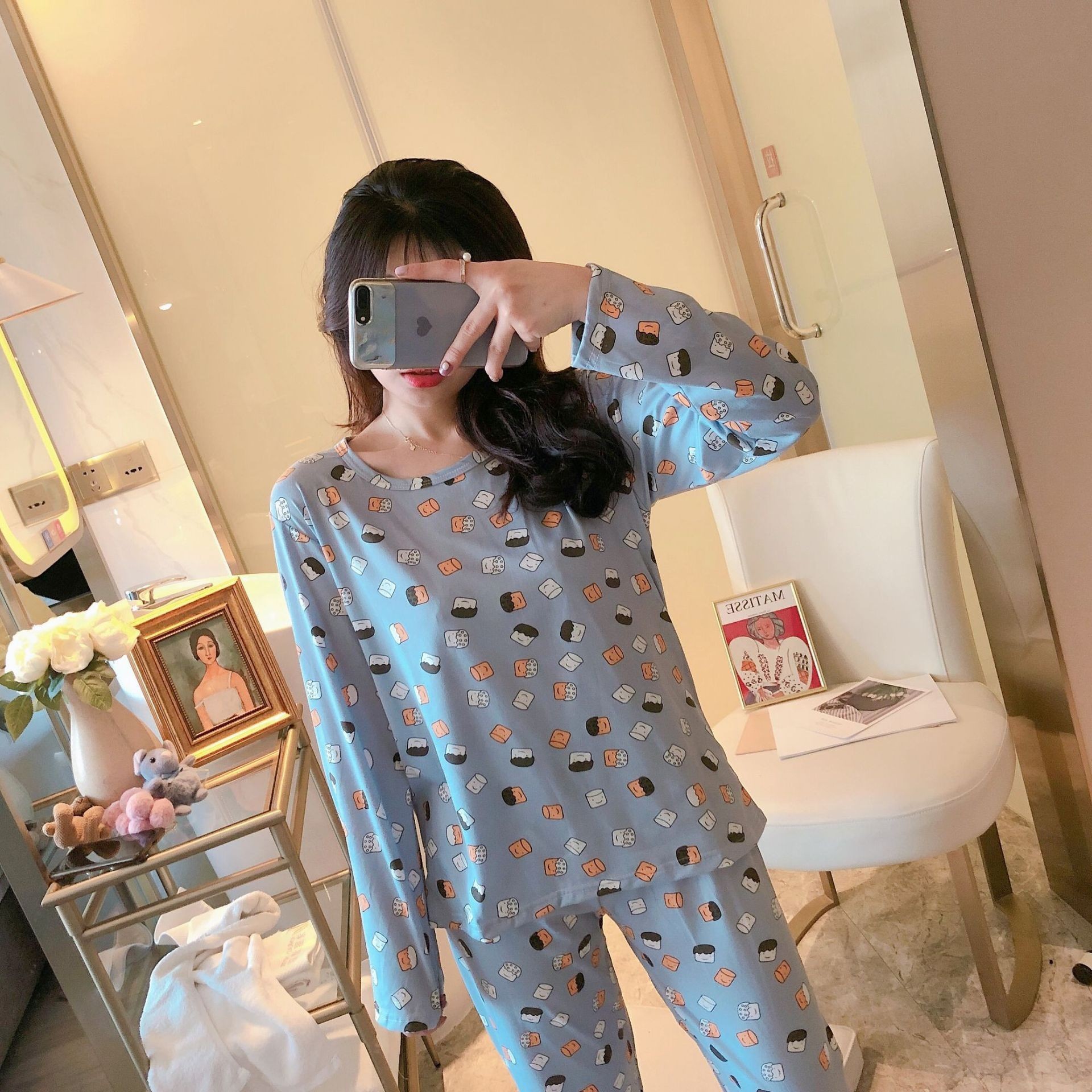 Picture of Wholesale spring and autumn winter pajamas women's thin long sleeve trousers cartoon cute wind small student home clothes suit