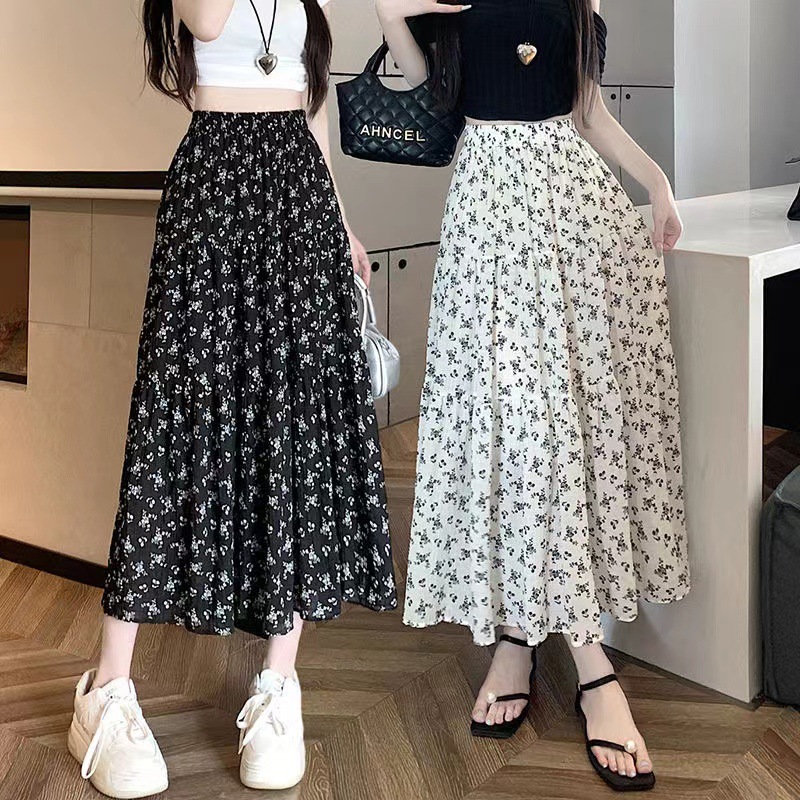 Floral Super Fairy Lining Skirt Women's Summer Skirt New Mid-Length Skirt High Waist Slimming Look Covering the Crotch, Fashionable and Versatile for Women