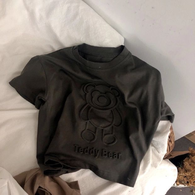 Picture of Boys' T-Shirt Embossed Bear Korean Kidsren's Stereo Embossed Soft Cotton Short-Sleeved T-Shirt Casual Tops for Boys and Girls