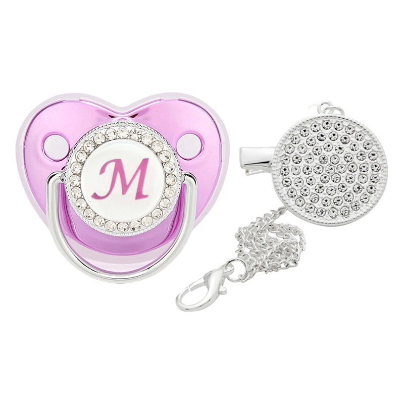 Picture of Cross-border hot new 26 letters purple drill baby play mouth silicone baby comfort play mouth with chain clip