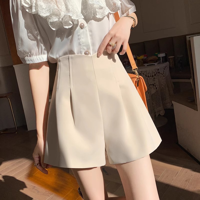 Suit Shorts Women's Summer Thin 2024 Internet Popular High Waist Slimming Pear-shaped Figure A- shaped Wide Leg Short Pants