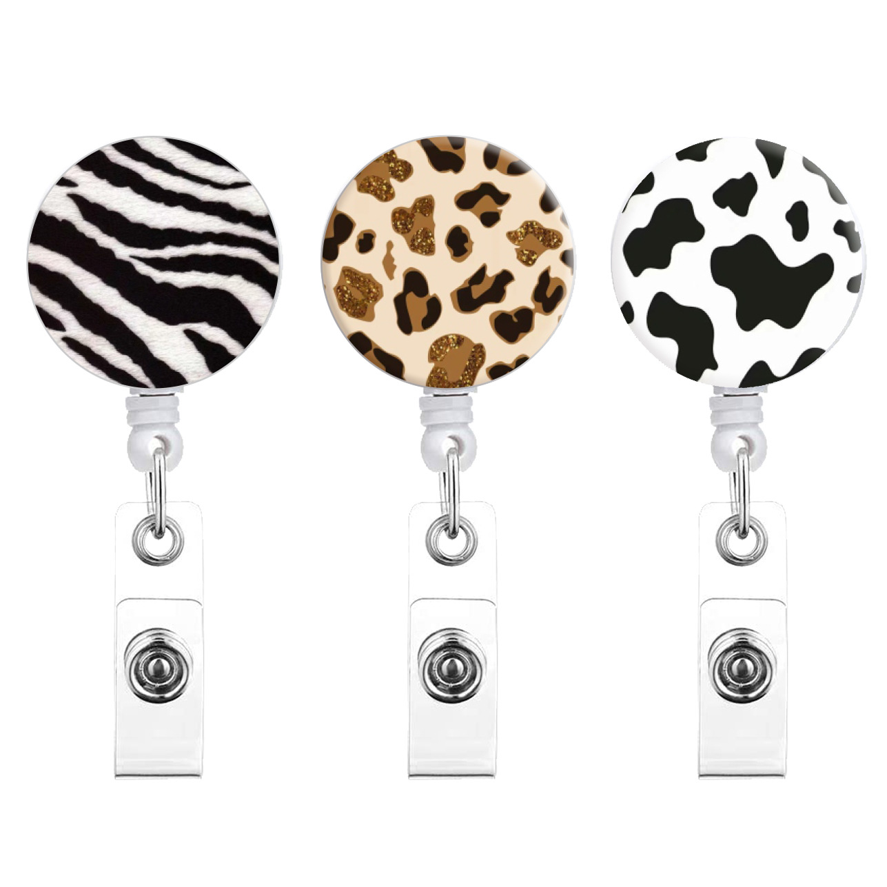 Cross-border Leopard Print Retractable Easy Pull-up Buckle Milk Cow Print Easy Pull-up Nurse Reel Badge Clip Fixed Rotating Back Clip Badge