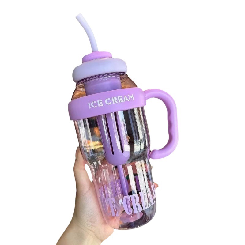 Picture of Lucky Belly Cup Large Capacity Big Mac Water Cup Tea Leakage Scented Tea Suction Tube Cup High Color Value Handle Convenient Ice Cup