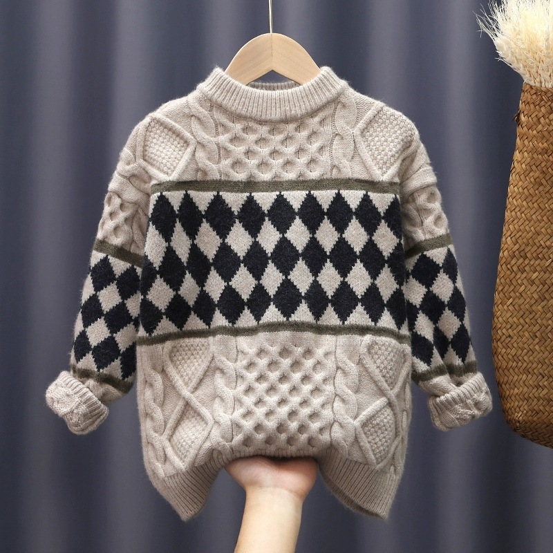 Picture of Boys' Casual Sweater Autumn and Winter 8 to 12 Years Old Winter Wear Warm Knitwear Sweater Children's Base Shirt