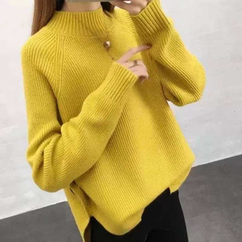 Picture of Autumn and Winter 2024 New Women's Half Turtleneck Sweater Women's Pullover Loose Korean Style Knitted Bottoming Shirt Outer Top