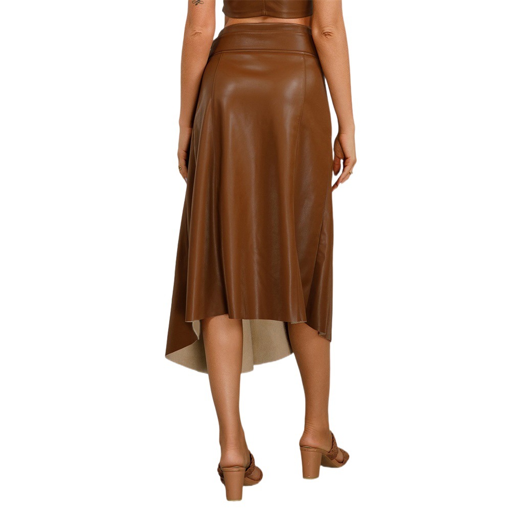 10295 Cross-border Europe and America Amazon PU Leather Fashion Trend Autumn and Winter Women's Irregular Large Swing Skirt