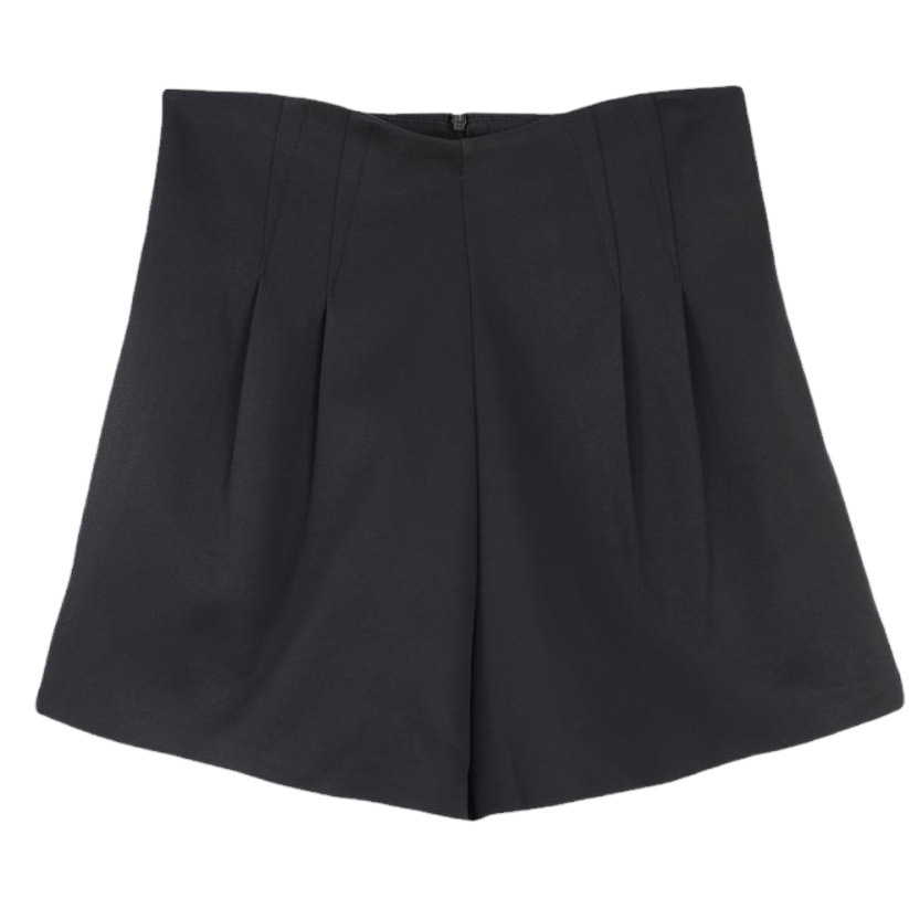 Black woolen shorts for women 2023 autumn and winter New High waist slimming A- line wide leg pants small plus size casual pants