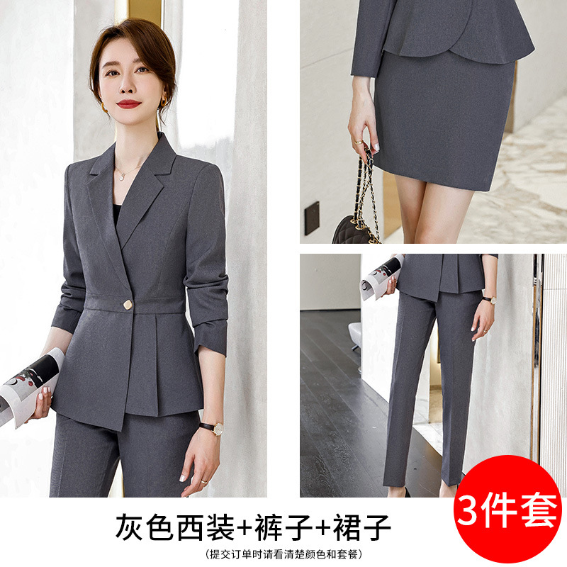 Picture of Grey Professional Suit Female Dress Hotel Manager Interview Civil Servant Work Clothes Suit Jacket Female Spring and Autumn