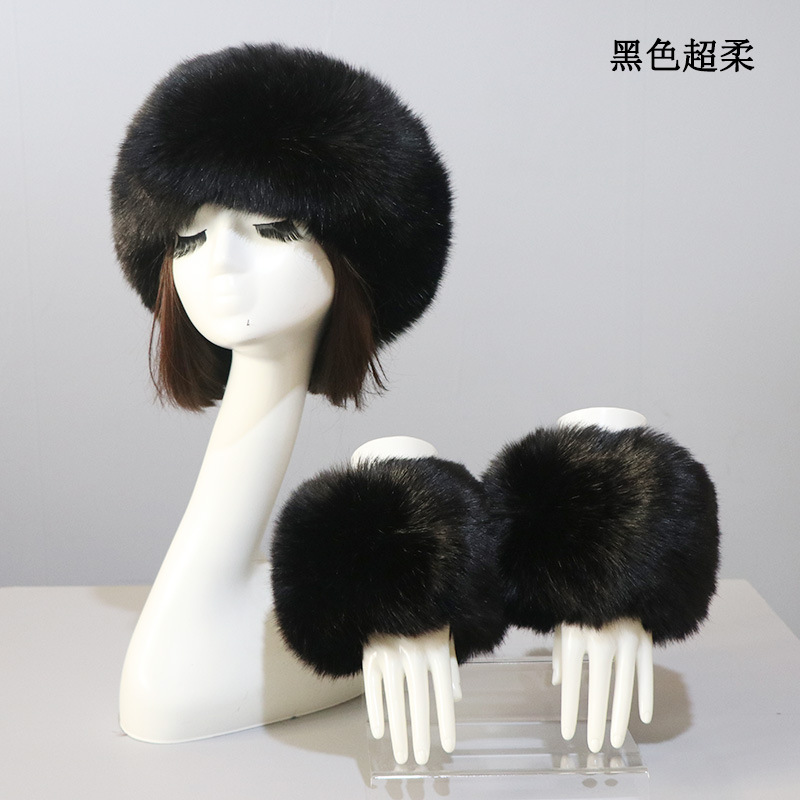 Picture of Hat Cuff Set Autumn and Winter Warm Imitation Fur Empty Top Hat Imitation Fox Mao Mao Cuff Foreign Trade Beanie Hat for Women