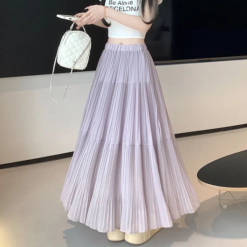 Grey Sequin Knitted Skirt Women's Spring and Autumn New Arrival Small Style A- Line Skirt High Waist Slimming Mid-Length Umbrella Skirt
