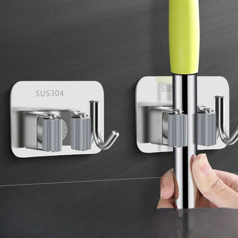 304 Stainless Steel Mop Clip Punch-Free Hook Multi-Functional Wall-Mounted Broom Card Holder Simple Hanger