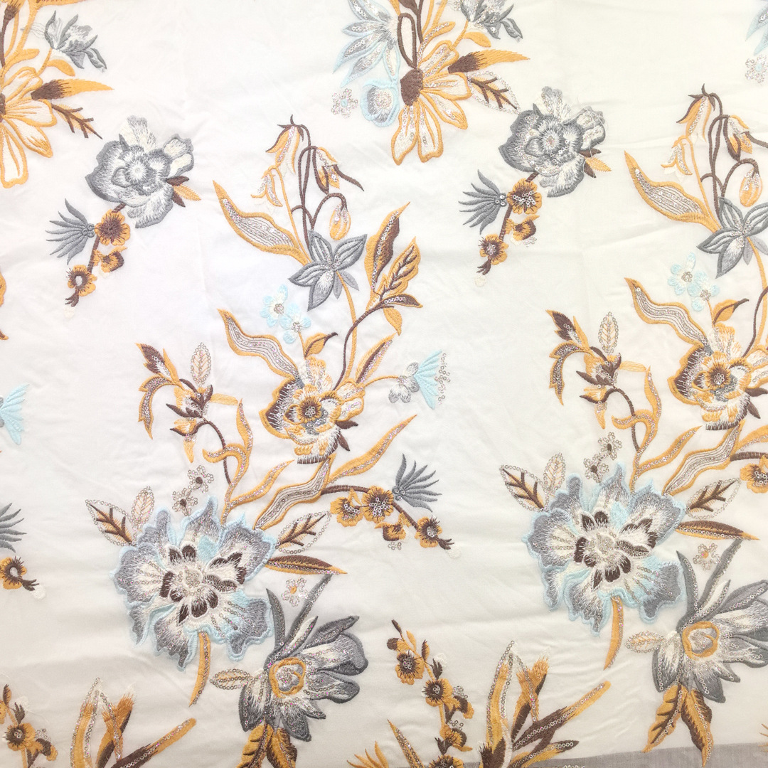 2025 Guofeng New Tencel Wrinkled Base Cloth Golden Sequins Heavy Industry Flower Embroidered Fabric Chinese Style dress Fabric