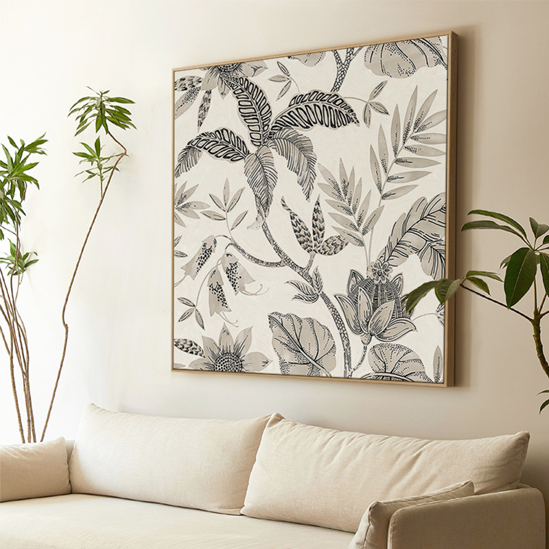 Flower border American living room decorative painting French simple large hanging painting high-grade retro plant flower mural
