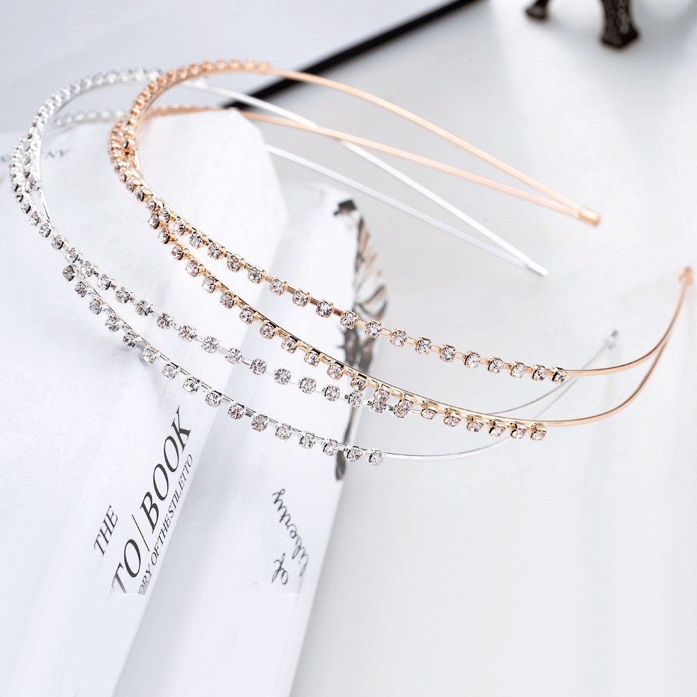 Picture of Korean style headdress hair accessories wholesale exquisite rhinestone hairband Crystal Diamond sweet thin headband cross hairband wholesale