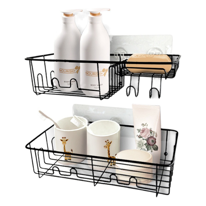 Cross-Border Bathroom Wall-Mounted Storage Rack Without Punching Wall-Mounted Cosmetics Rack Shower Gel Rack Stainless Steel Storage Shelf