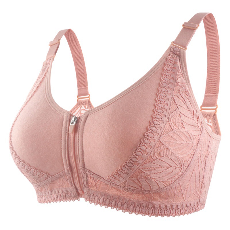 New Soft Cotton Cup front zipper middle-aged and elderly underwear women's wireless adjustable shoulder strap plus size bra 368