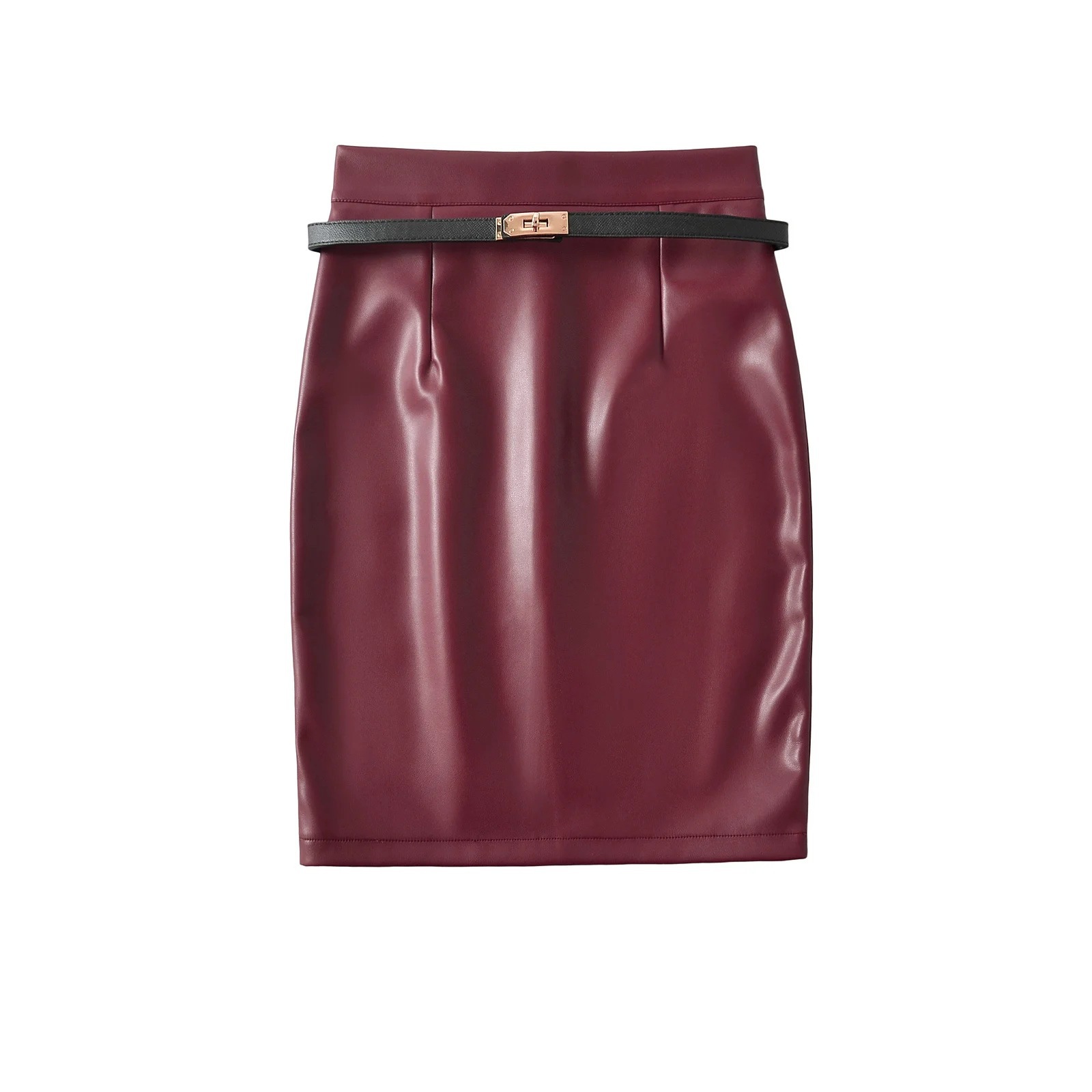 Picture of 2024 autumn and winter hot girl temperament long hip skirt women's high waist slim leather skirt with belt wholesale