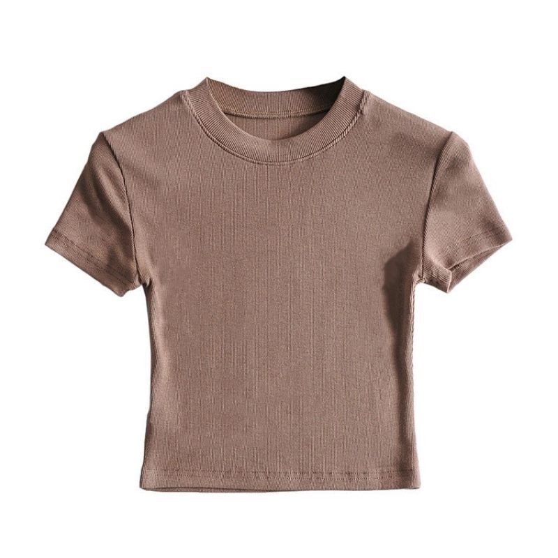 Picture of Hot girl sexy tight chest slimming round neck short sleeve t-shirt women's summer slim fit ins short navel bottoming solid color top fashion