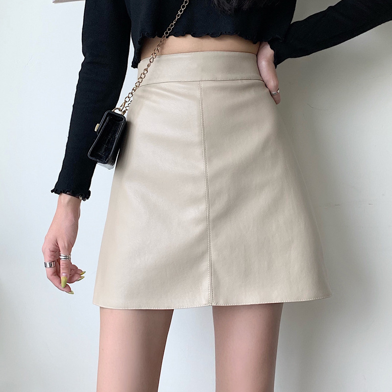High Waist Puleather Skirt Women's Autumn and Winter 2022 New Style Elegant All-match Slim-fit Sheath A- line Skirt for Petite