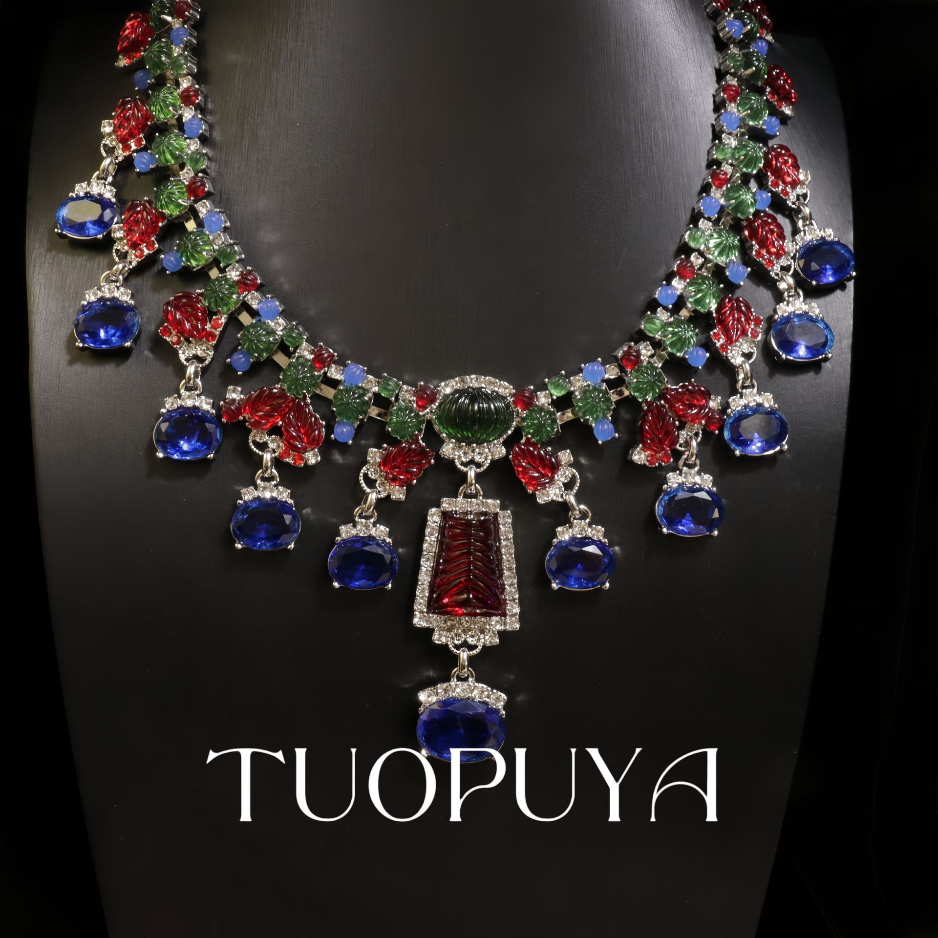 Picture of Exquisite Heavy Industry Rhinestone Inlaid Colorful Necklace Earrings suit Light Luxury All-match Red New Year Jewelry