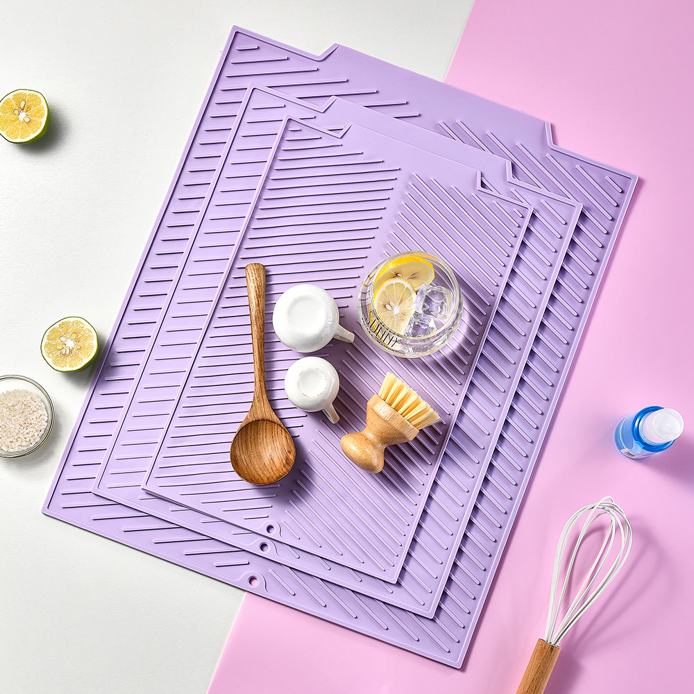 Picture of Kitchen Countertop Silicone Drying Mat Placemat Dining Table Insulation Mat Pool Side Tableware Drying Mat Bar Counter Non-slip Drying Mat