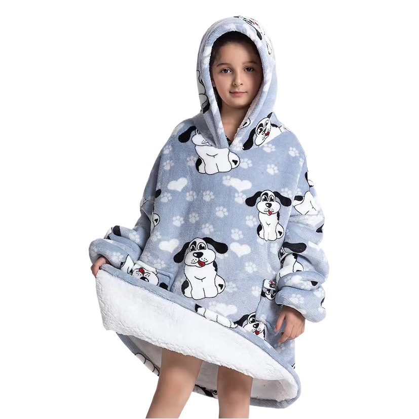 New Composite Flannel Printed Lazy Pajamas Pullover Cartoon Hooded Nightgown TV Blanket Outdoor Warm-Keeping Wear