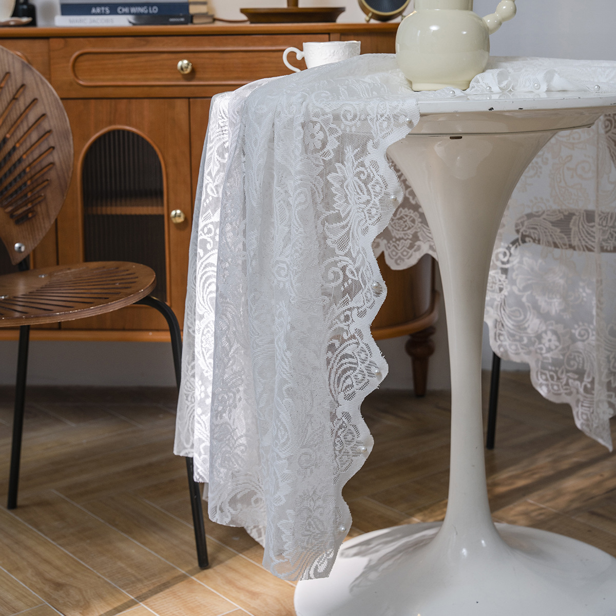 Picture of Yuman Qiyun Tablecloth White Green Bead Yarn Cake Photography Background Embroidered Prop Cloth Solid Color Tablecloth