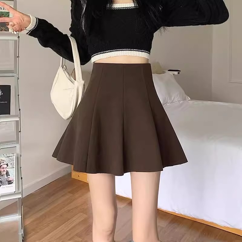 Autumn and Winter Woolen Skirt Women's plus size Fat mm2024 New High Waist Slimming A- line Pleated Short Skirt