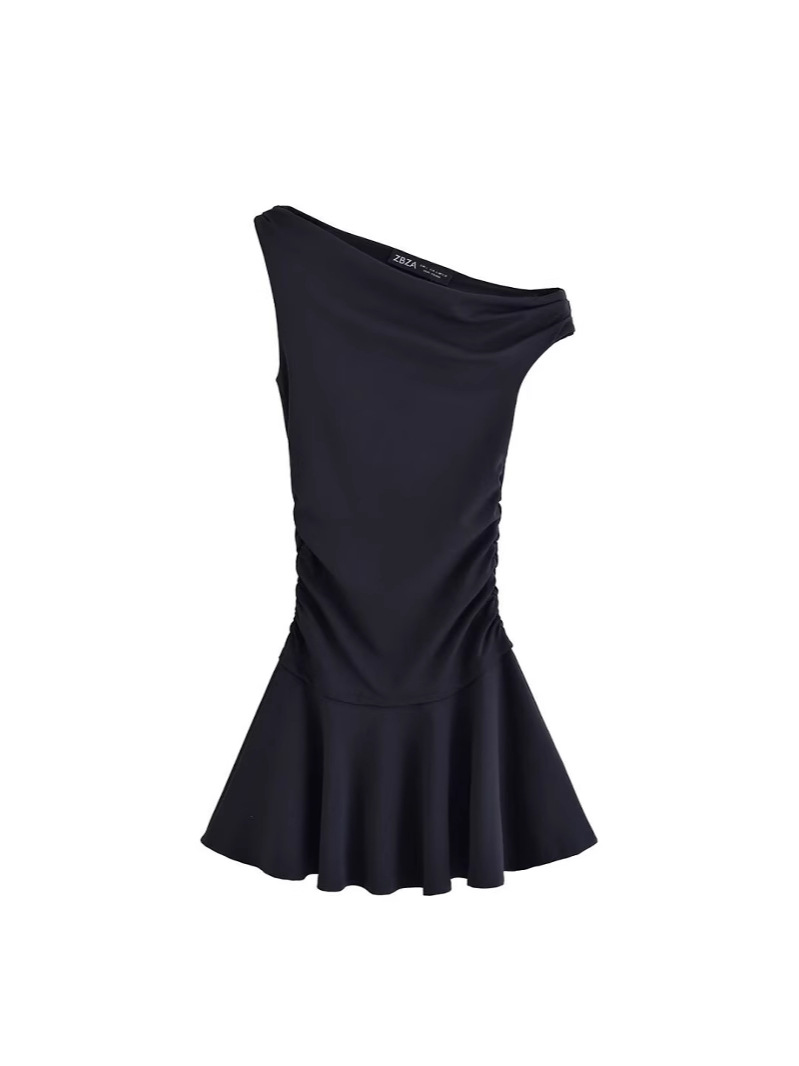 Zr Women's 2025 New European and American Fashion Pleated Decorative Texture Sleeveless Short Dress