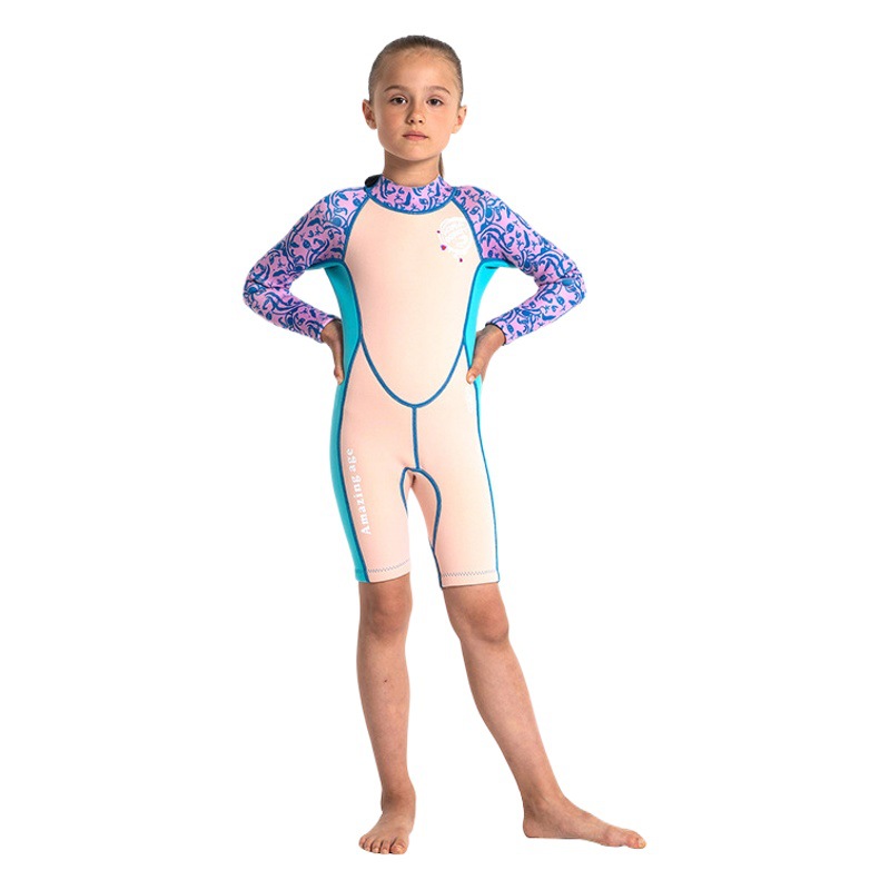 Children's diving suit 2.5MM one-piece women's diving suit long sleeve shorts warm snorkeling surfing jellyfish suit winter bathing suit