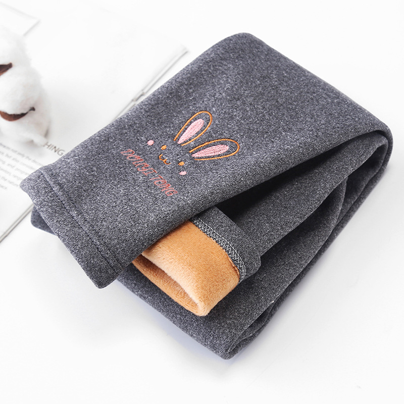 Picture of Children's golden velvet leggings fleece-lined thickened winter outerwear autumn and winter girls' embroidered warm western style cartoon pajama pants