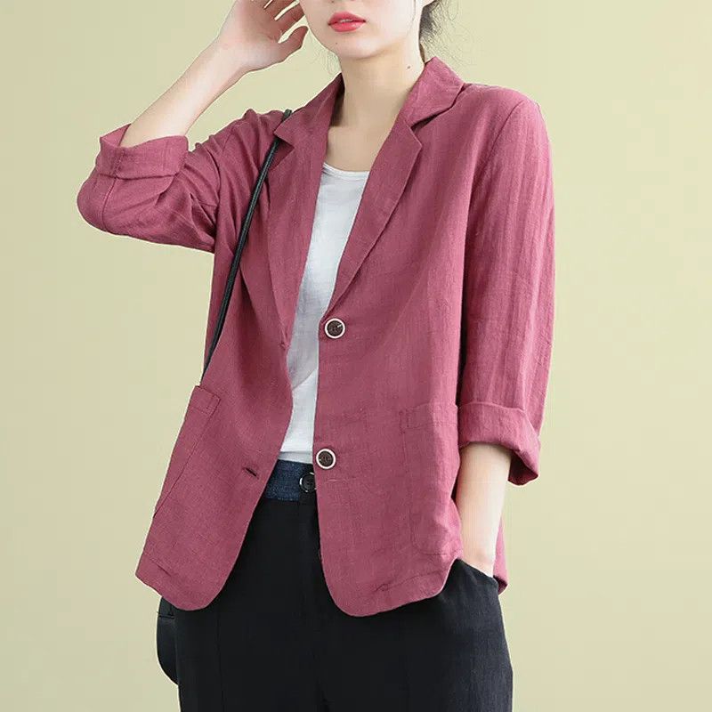 Picture of Cotton and Linen Outwear Small Suit 2025 Spring and Summer Loose Artistic Long-Sleeved Casual Elegant Sun Protection Clothing for Women
