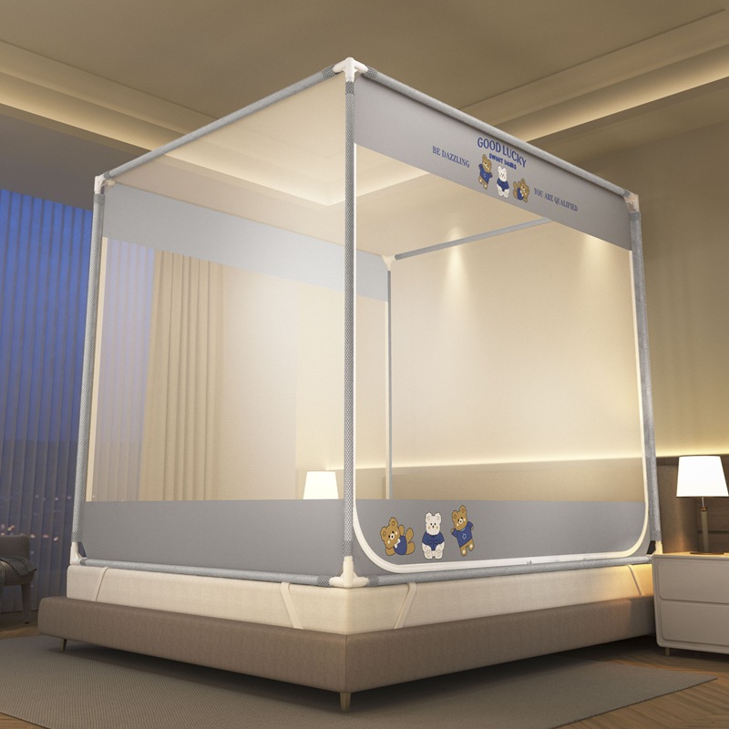 Picture of Class A Mosquito Net Household Bedroom Three-door New Bracket Tattoo Children's Anti-fall Anti-drop Bed Fully Surrounded Bottomless 1.8