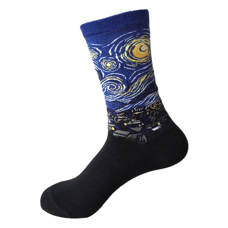 European and American Retro Abstract Art Star Oil Painting Jacquard Van Gogh Socks Mona Lisa Couple Mid-barrel Fashionable Socks for Women