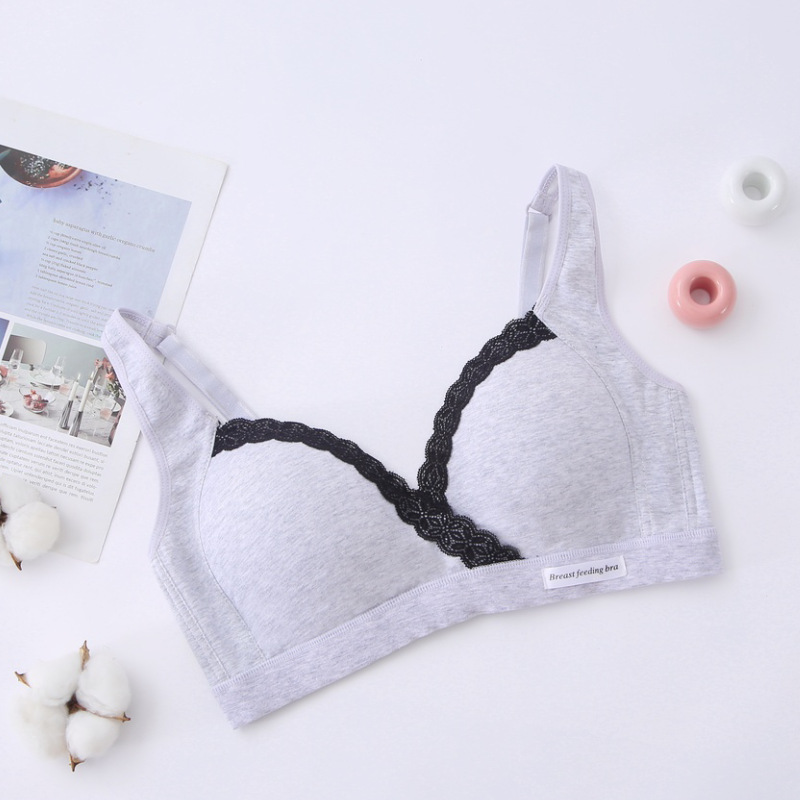 Picture of Nursing Bra Cross-Shaped Lace No Steel Ring Comfortable Push-Up Pregnancy and Postpartum Convenient Breastfeeding Nursing Bra Thin