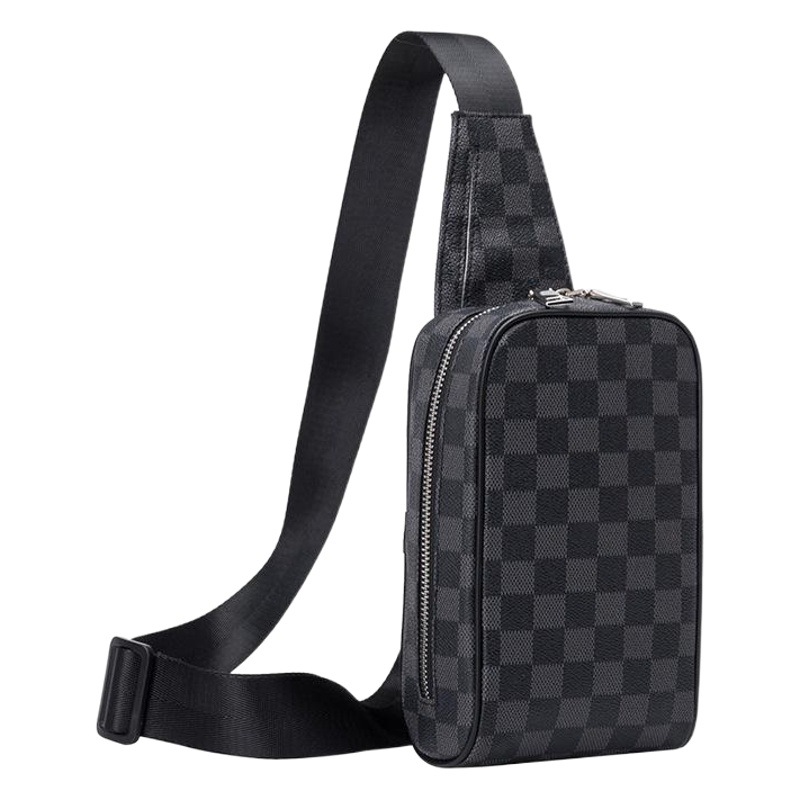 Picture of Men's Chest Bag New Satchel Plaid Leather Bag Multifunctional Shoulder Bag Men's Casual Sports Running Bag