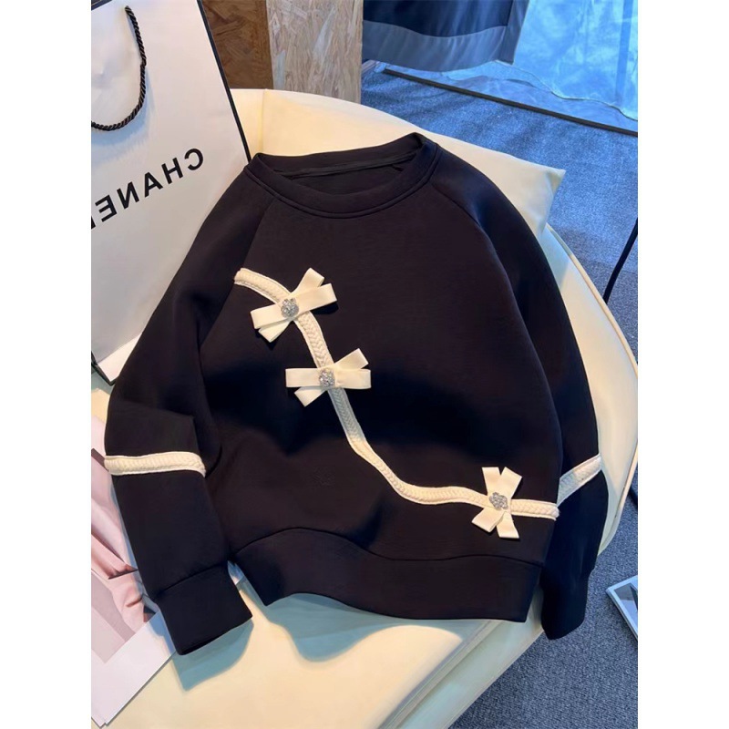 Design Sense Shine Three-dimensional Bow Sweatshirt Women's Spring and Autumn 2024 Thin New Fashionable Age-reducing Loose Jacket