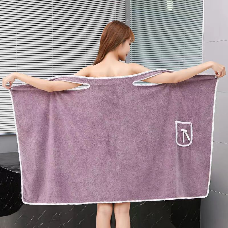 Picture of Bath Skirt Wearing Bath Towel Gown Women's Coral Fleece Sling Bath Skirt Bathrobe Factory in stock Absorbent Bath Large Bath Towel Skirt