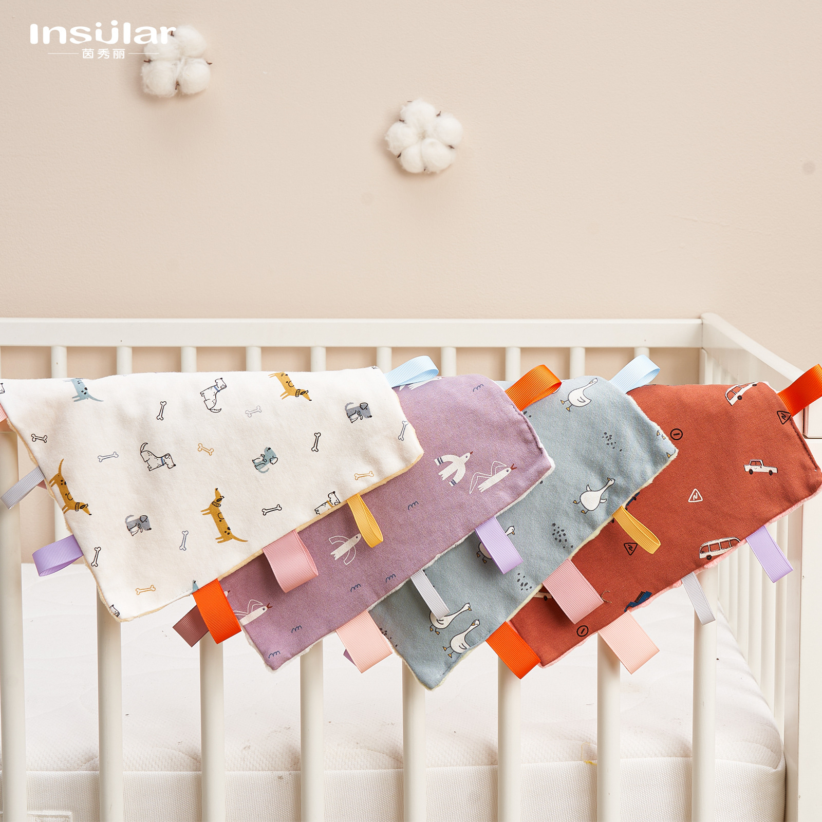 Picture of Yinmei baby beanie label cartoon soothing towel newborn beanie handkerchief baby sleeping soothing towel doll