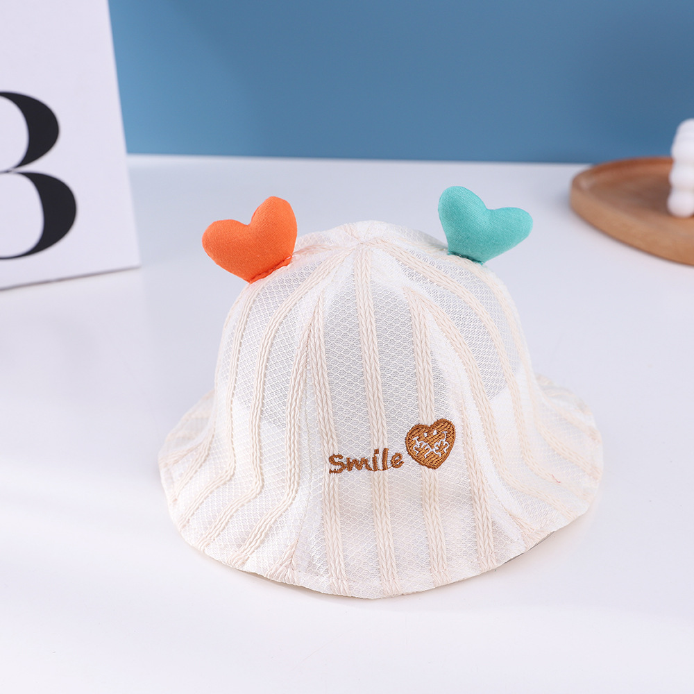 Picture of Striped Love Baby Mesh Hat Summer New Baby Hat Embroidered Baby Sun Hat 3-12 Months