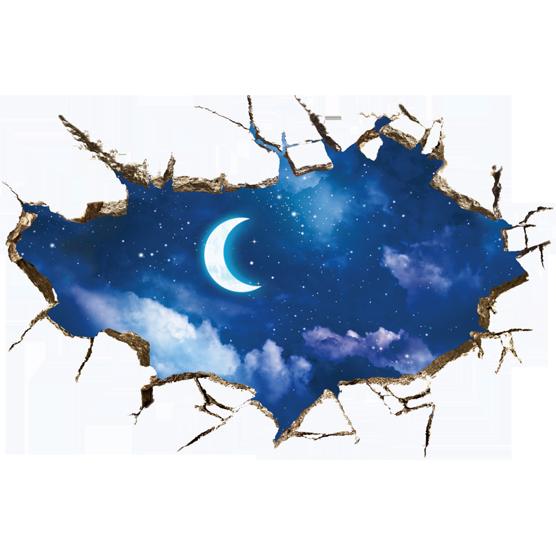 SK9227 Zhonglan Cracked Wall Moon Personalized Creative Bedroom Bedside Sofa Porch Background Decoration Waterproof Wall Sticker