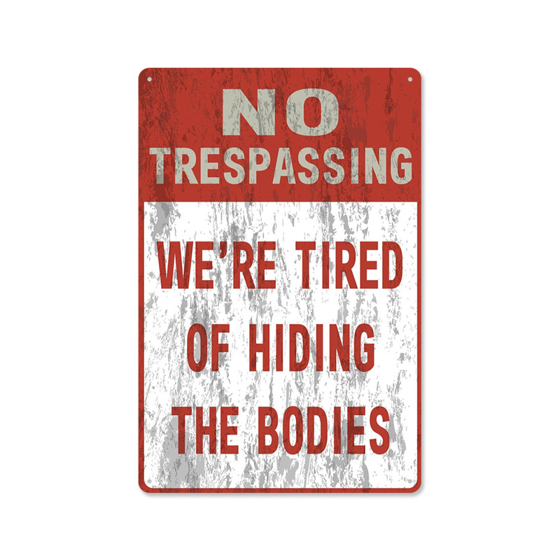 Picture of 2024No Trespassing Retro Public Warning Sign Iron Painting Background Wall Frameless Decorative Hanging Painting