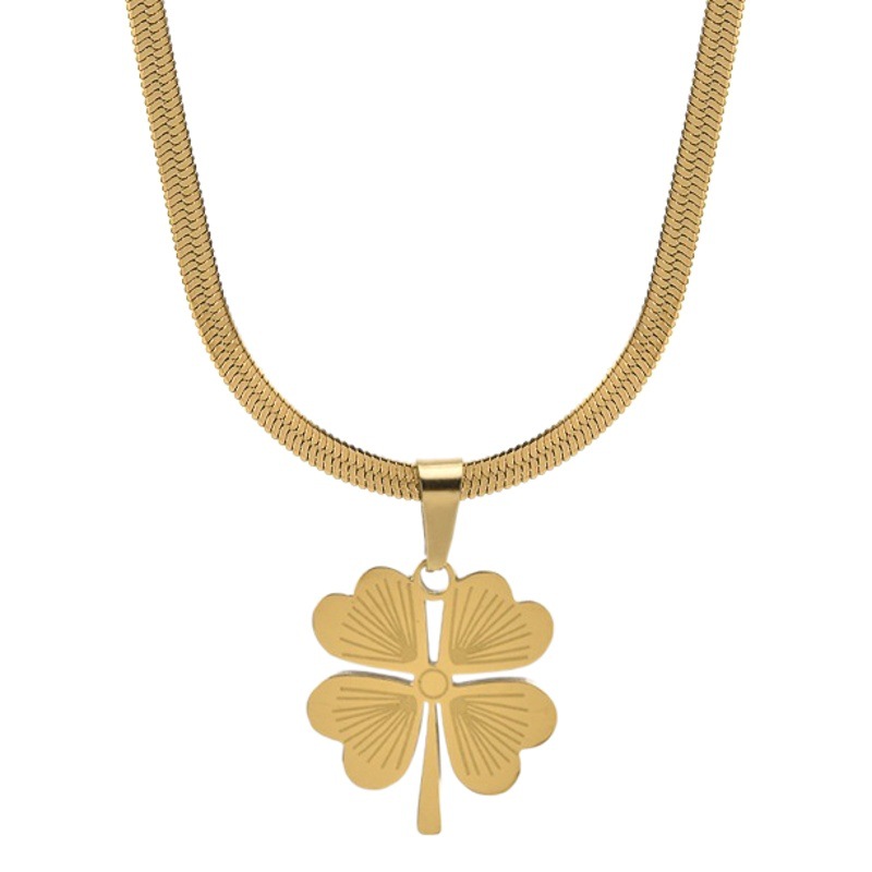 Net red fashion flat snake peach heart necklace titanium steel pattern love four-leaf clover necklace wholesale women's non-fading jewelry