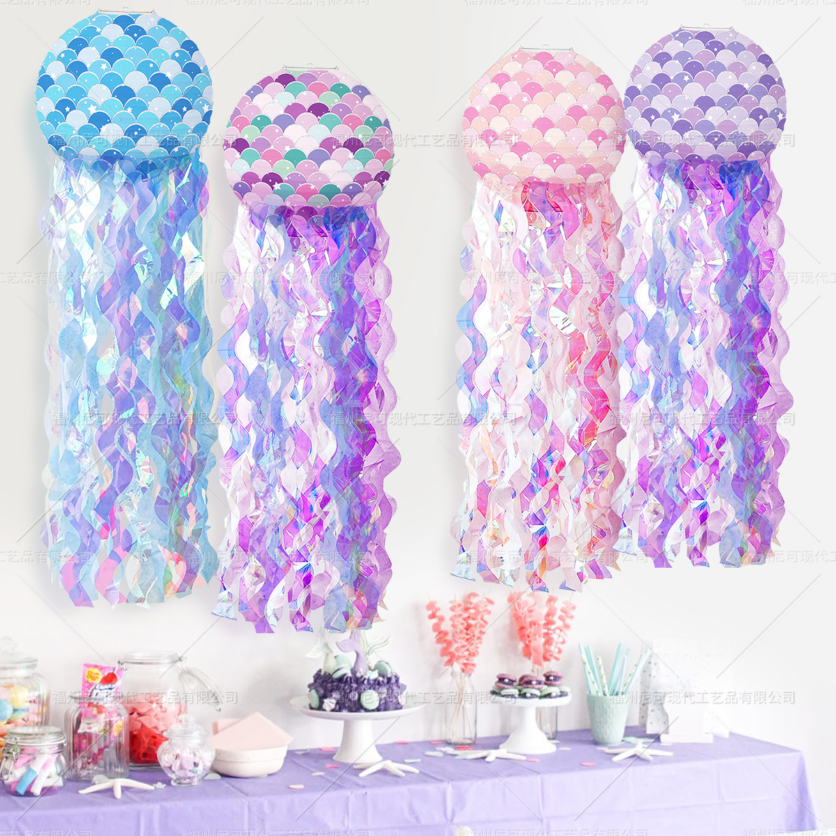 Mermaid Jellyfish Paper Lantern Marine Theme Lantern Hanging for Children Birthday Baby Shower Party Layout Decoration