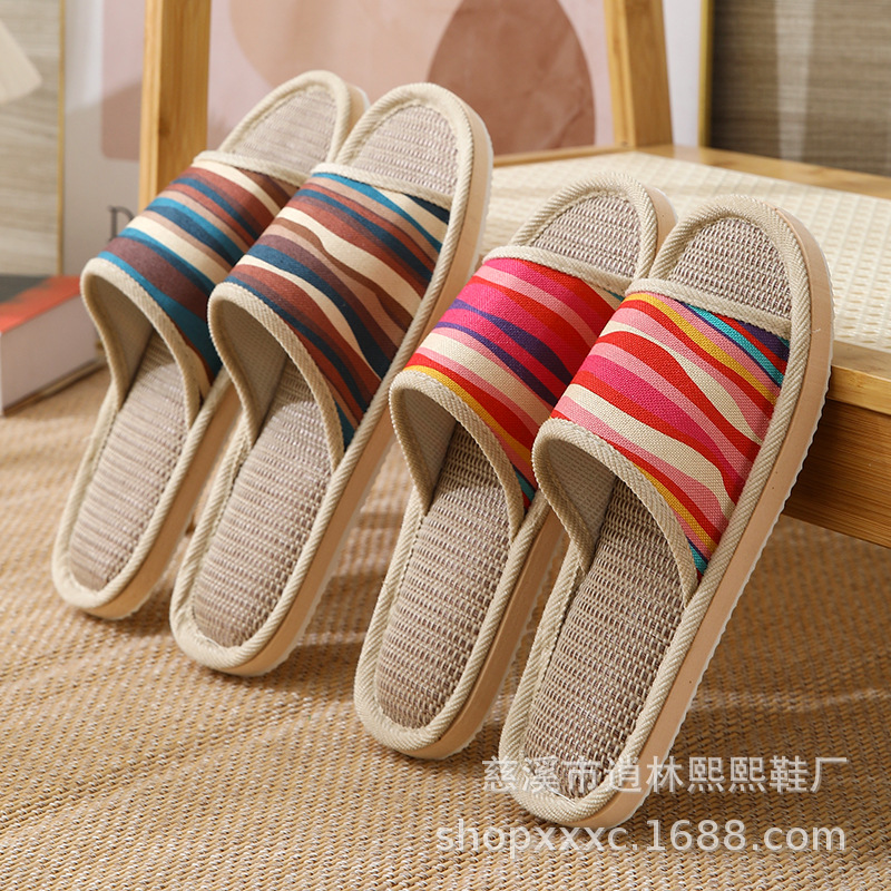 Corrugated Household Slippers Summer Men and Women Couples Cotton and Linen Indoor Linen Home Non-Slip Four-Season Disposable Slippers