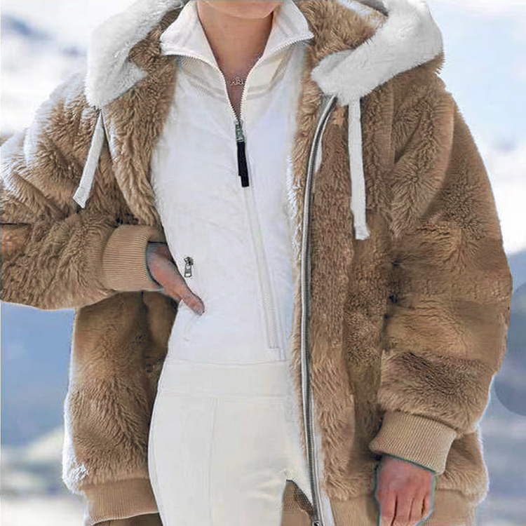 Picture of Spot Wish Independent Station 2024 Amazon Hot Selling New Autumn and Winter Loose Plush Zipper Hooded Jacket for Women