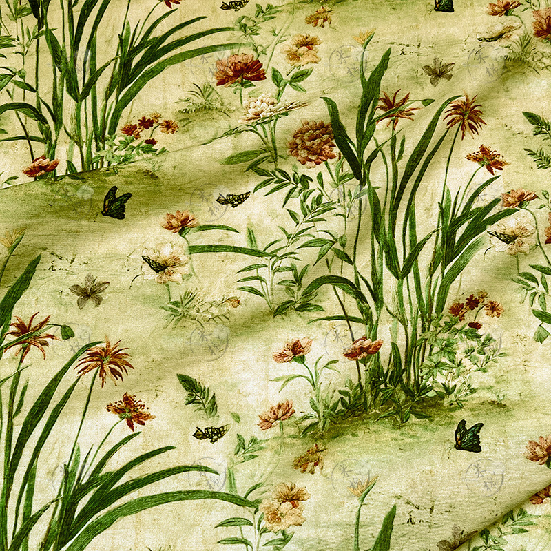 Moss green butterfly shadow new Chinese digital printed fabric brocade cotton fabric cheongsam dress top Hanfu handmade fabric