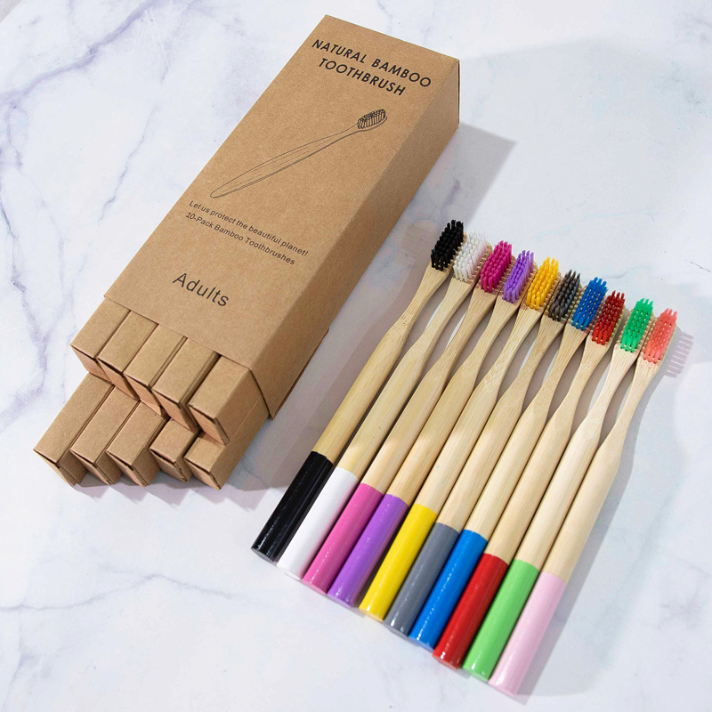 Picture of Children and Adults Disposable 10-Pack 4-Pack Toothbrushes Hotel Bamboo Charcoal Hard Bristles Soft Bristles Bamboo Portable Eco-Friendly Material