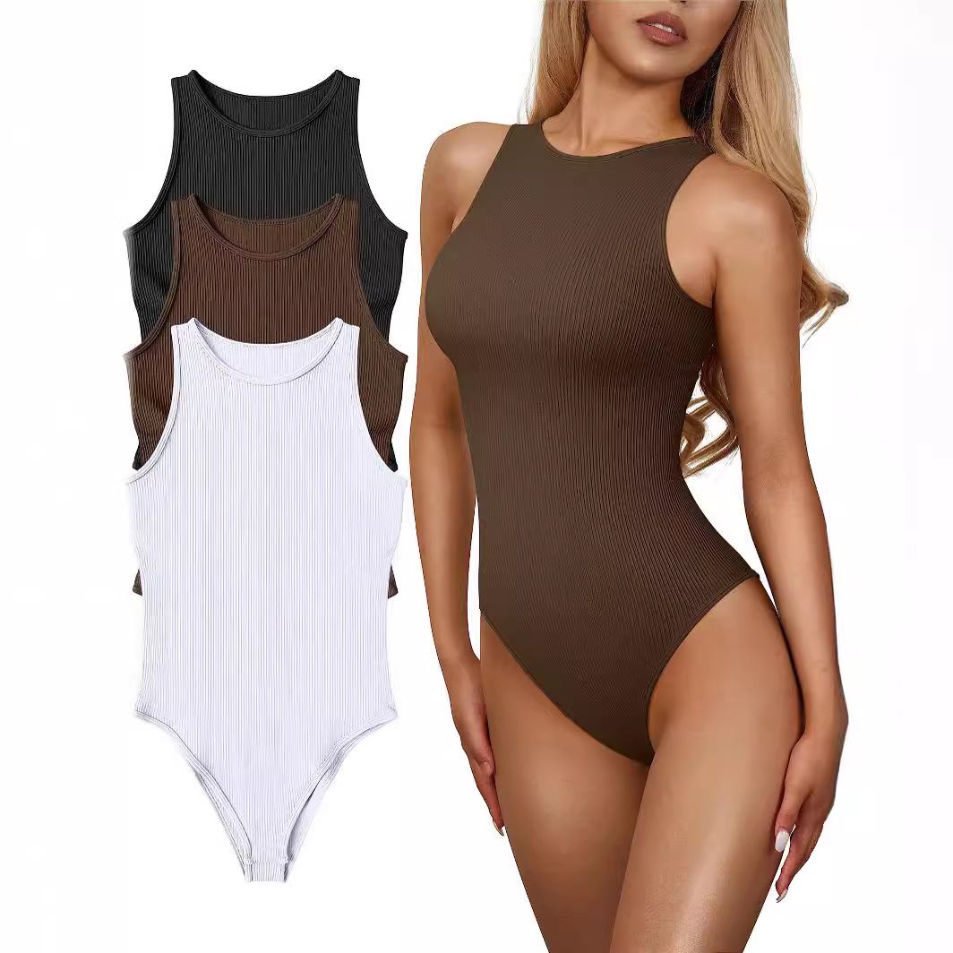 European and American New Quick-drying Sports Fitness High-elastic Summer Amazon Women's Sexy Roof Sleeveless Neck Jompon