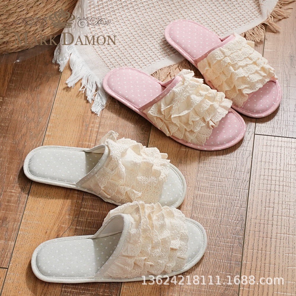Foreign Trade Spot New Women's Home Indoor Slippers Lace Floral Slippers Four Seasons Indoor Floor Slippers